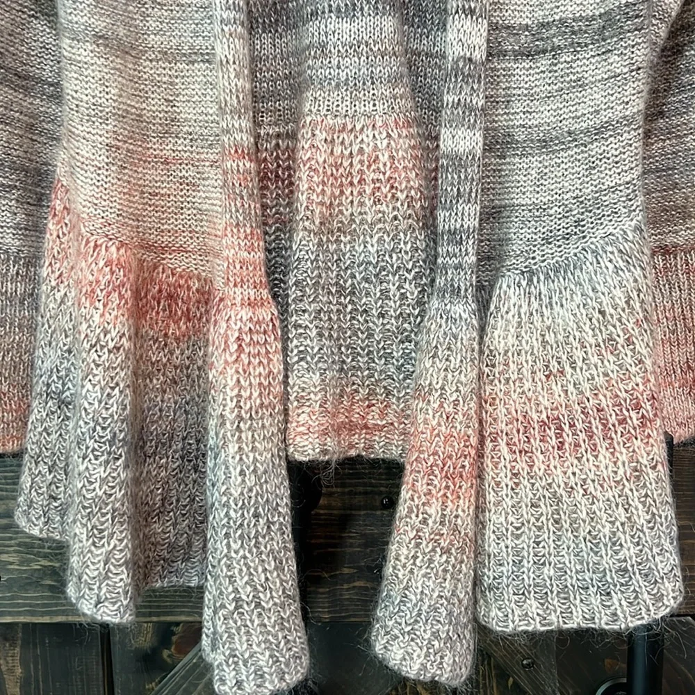 Anthropologie Knitted & Knotted Cody Peplum Cardigan Ombre L Wool Grey Boho Chic